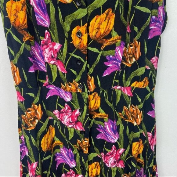 Topshop Tulip Print Tea Dress Open Back Mini Size 4 Floral Flutter Sleeve Boho - Picture 5 of 11